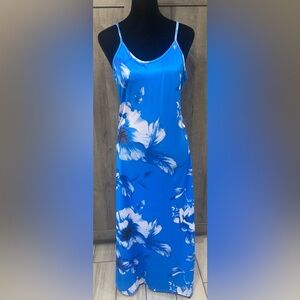 Bright Blue Floral Spaghetti Strap Strappy Slip Maxi Dress Women's Size Small